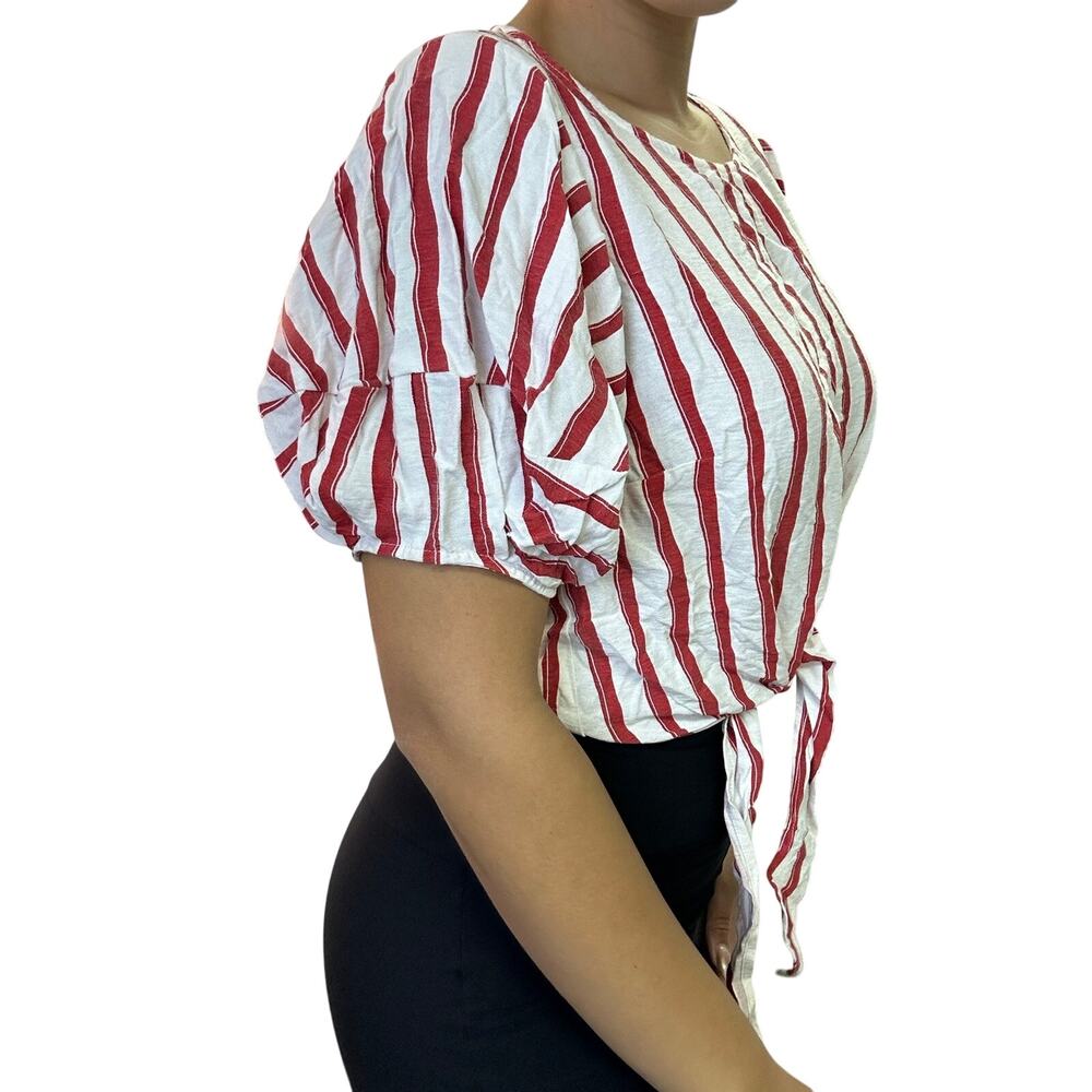 Women's Top Red Stripes with Puffy shoulders Large